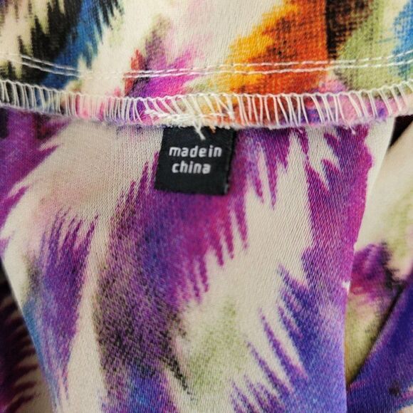 Y2K Cabi Plume Blouse S Multicolor Rainbow Feather Ikat Sheer Top T-shirt Phoebe - Picture 12 of 14